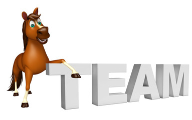 cute Horse cartoon character  with team sign