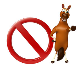 fun Horse cartoon character  with stop sign
