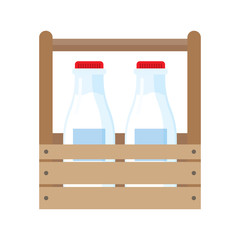 Milk bottles in wooden box