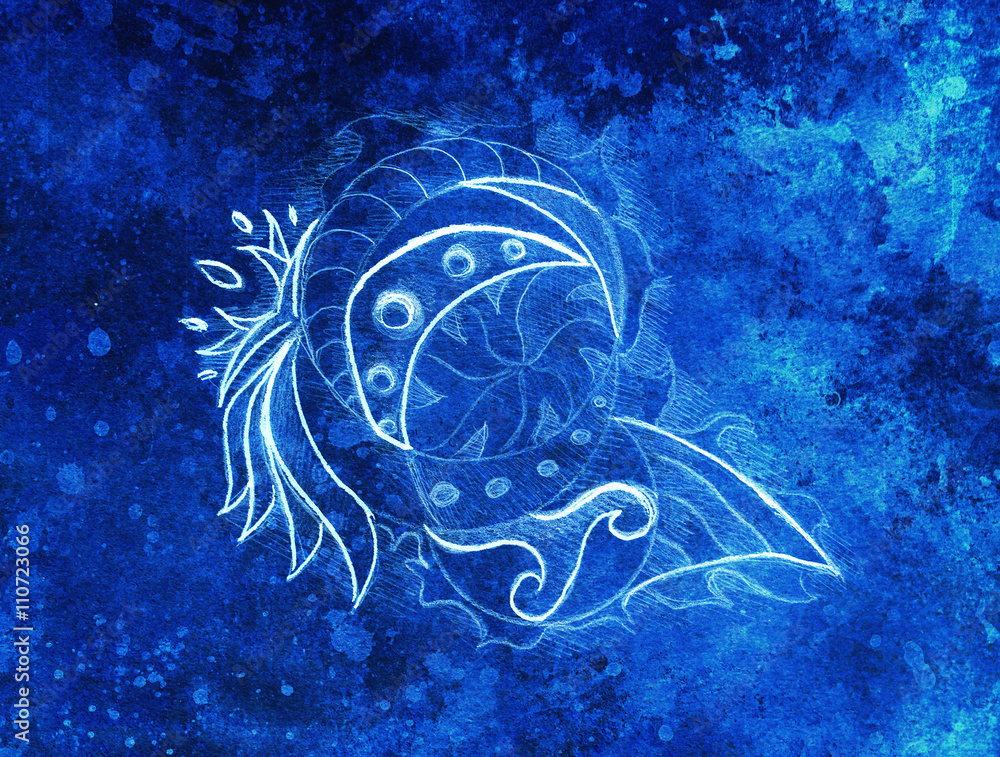 Poster ornamental filigran drawing with frozen winter time feelingt, spiral and abstract linear structure pattern Color effect and Computer collage.