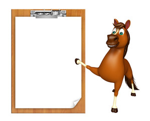 Horse cartoon character with exam pad