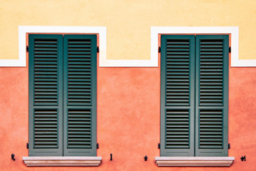 Symmetrical shutters on a building in Desenzano del Garda Italy Europe