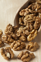Wooden scoop with walnuts