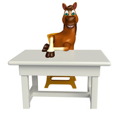 Horse cartoon character with table and chair