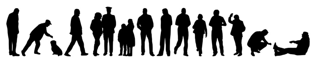 Set mit Menschen Silhouetten, Männer, Frauen, Kinder, Hunde, Senior