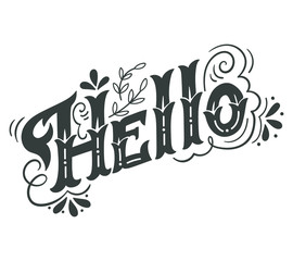 Hello spring. Hand drawn vintage lettering with floral decoratio