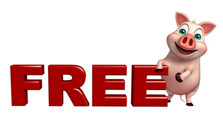 cute  Pig cartoon character with free sign