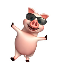 cute Pig cartoon character with sunglass