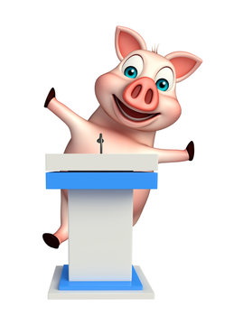 cute Pig cartoon character with speech stage