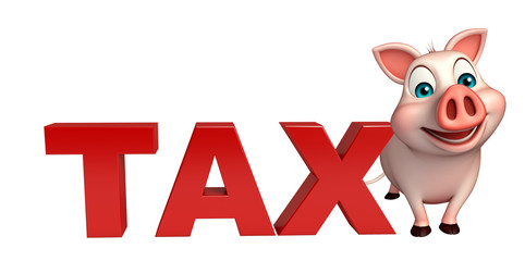 Fototapeta premium fun Pig cartoon character with tax sign