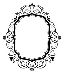 Hand drawn vintage frame with floral ornament isolated on white