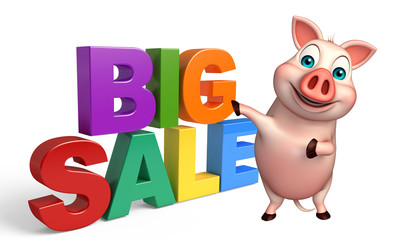 cute  Pig cartoon character with bigsale sign