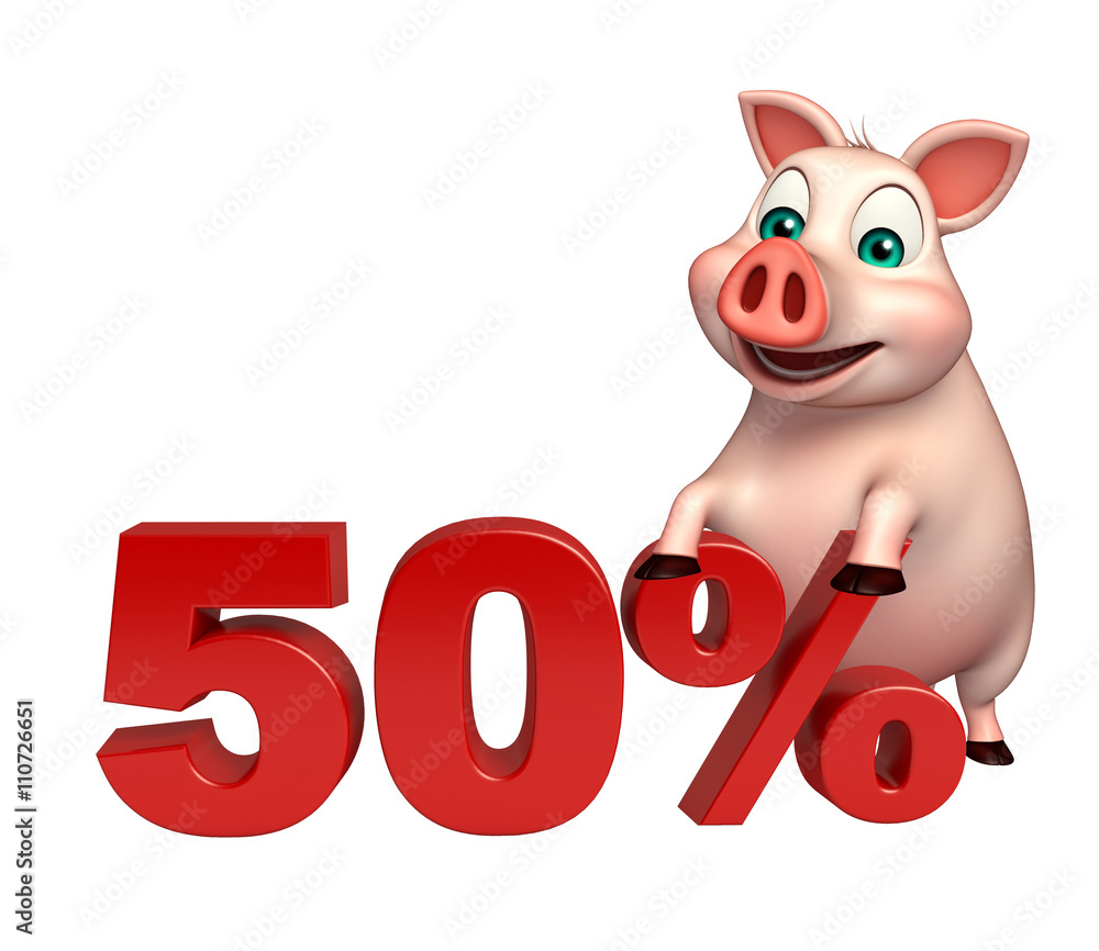 Sticker cute Pig cartoon character  with 50% sign