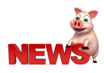 fun Pig cartoon character with news sign