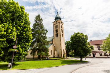 Fototapeta na wymiar Buildings in the city center of Liptovsky Mikulas, Slovakia