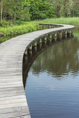Wooden bridge across in the lake