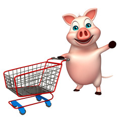  Pig cartoon character with trolly