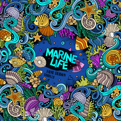 Cartoon hand-drawn doodles Underwater life illustration