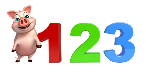 cute Pig cartoon character with 123 sign