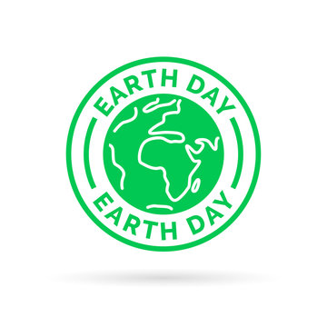 Earth day icon with green world symbol stamp. Save the environment. Vector illustration.