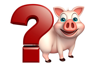  Pig cartoon character  with question sign