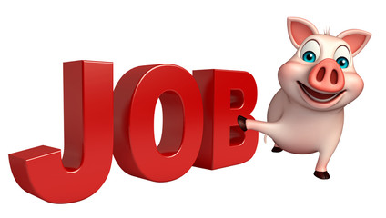 fun Pig cartoon character with job sign