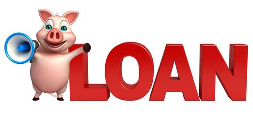  Pig cartoon character with loan and loud speaker