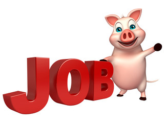 fun Pig cartoon character with job sign
