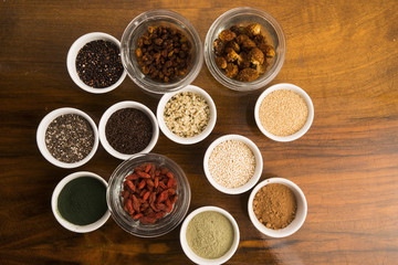 bowls of various superfoods