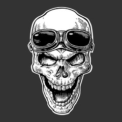 Skull smiling with glasses for motorcycle