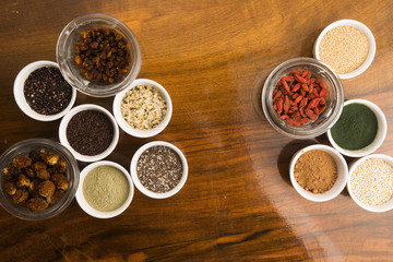 Obraz na płótnie Canvas bowls of various superfoods