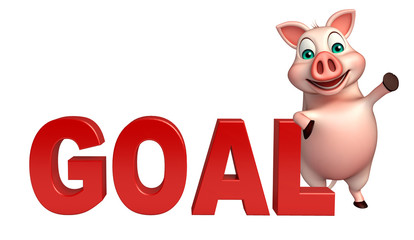  Pig cartoon character with goal sign