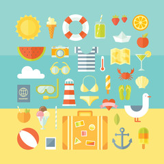 Travel vacation modern style flat design set.