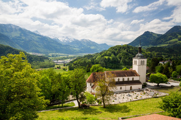View of the historical town Gruyeres in Switzerland