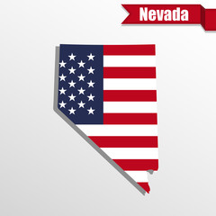 Fototapeta premium Nevada State map with US flag inside and ribbon
