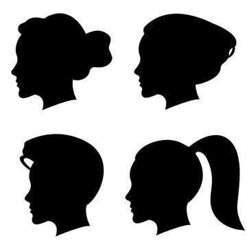 Vector set of woman silhouette with different hair styles.