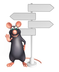 cute Rat cartoon character  with way sign