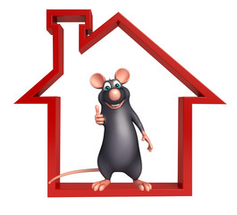 fun  Rat cartoon character with home sign