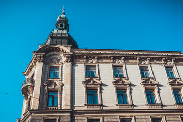Low angle view of european building in the spring