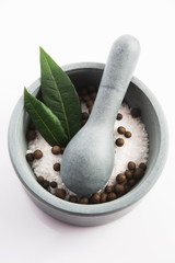mortar pestle and salt