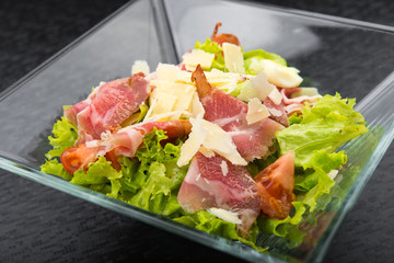 fresh salad with cheese and ham