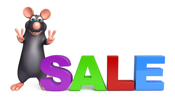 fun Rat cartoon character with sale sign