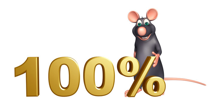 Rat cartoon character with 100% sign