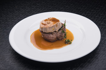 pork steak with truffle pasta