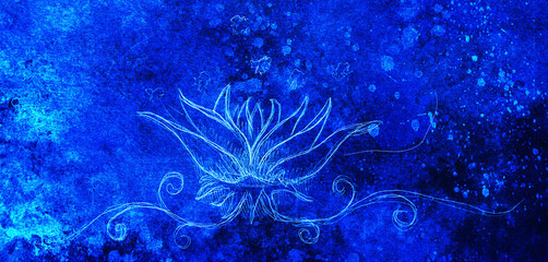ornamental filigran floral drawing with frozen winter time feelingt, spiral and abstract linear structure pattern Color effect and Computer collage.