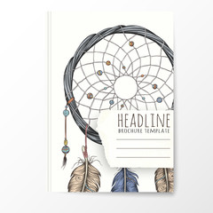 Notebook template with hand drawn dream catcher. 