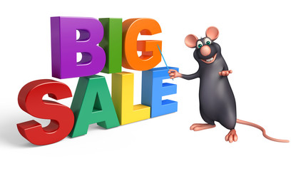 fun Rat cartoon character with bigsale sign