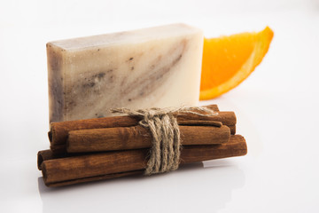 Bar of soap with cinnamon and orange