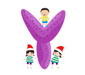 Illustration of a Kid Leaning on a Letter Y