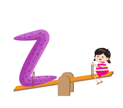 Illustration of a Kid Leaning on a Letter Z